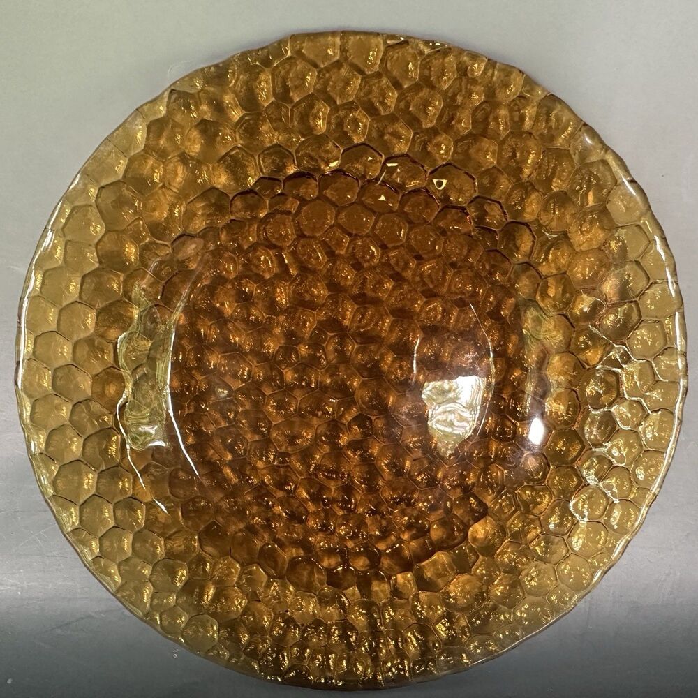Vintage Winterthur Honeycomb Amber Glass Dinner Chop Plate 11” MCM Discontinued